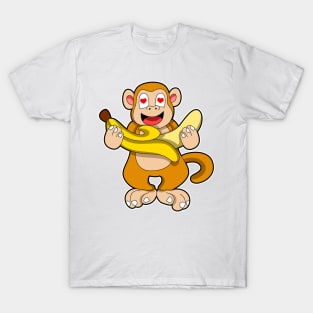 Monkey with Banana & Hearts T-Shirt